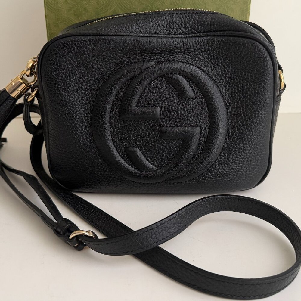 GUCCI Italy SOHO Disco Blck Pebbled Leather Shoulder Crossbody Bag Purse Handbag